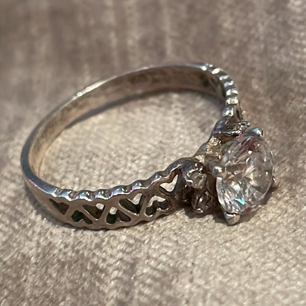 Sterling Silver Heart Engagement Ring 925 Size 10 - Picture 7 of 8